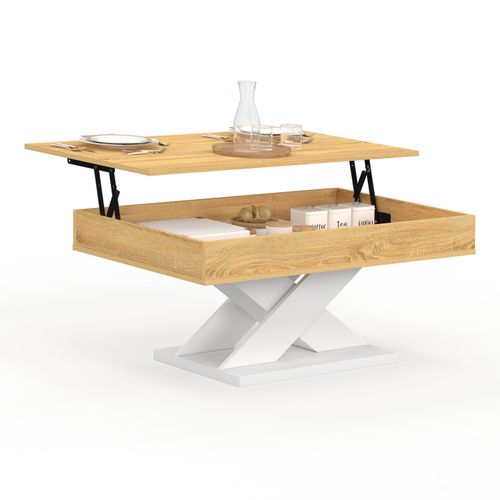 Table Basse Rectangulaire Plateau Relevable Alicia Bois Et Pied Blanc