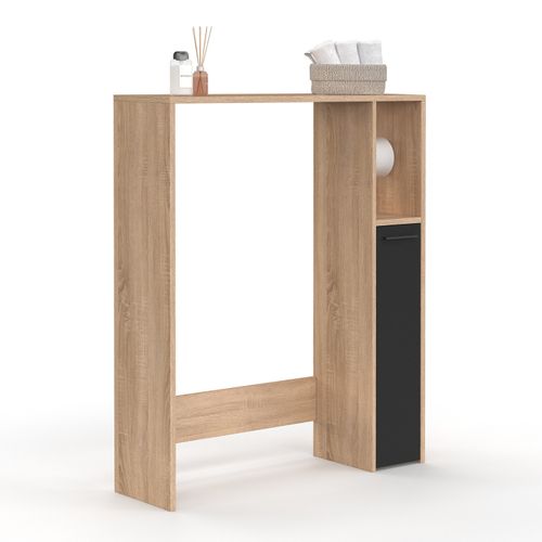 Meuble Dessus Wc Wallis Avec Placard  Façon Hêtre Et Noir