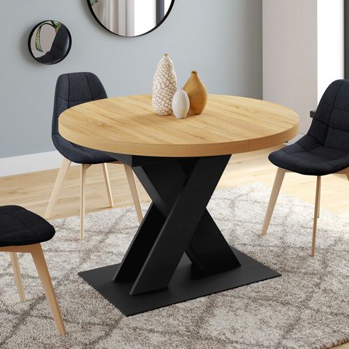 Table à Manger Extensible Ronde Alicia 4-8 Personnes Bois Et Noir 110 - 150 Cm