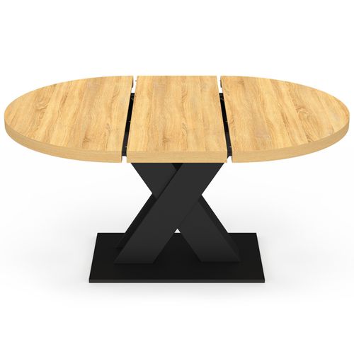 Table à Manger Extensible Ronde Alicia 4-8 Personnes Bois Et Noir 110 - 150 Cm
