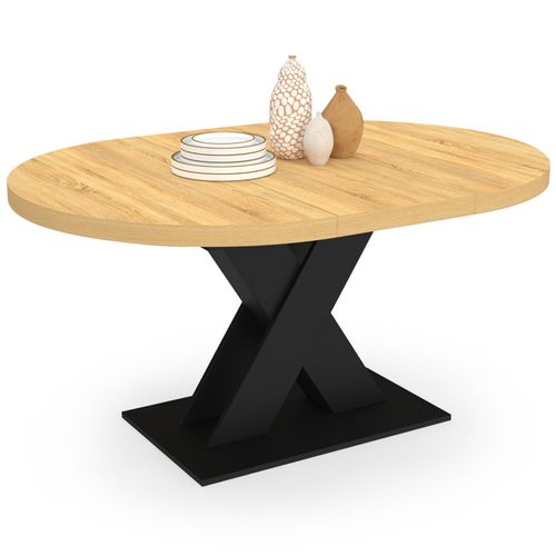 Table à Manger Extensible Ronde Alicia 4-8 Personnes Bois Et Noir 110 - 150 Cm