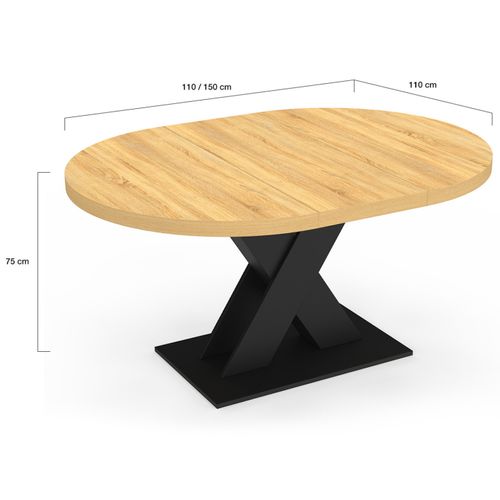 Table à Manger Extensible Ronde Alicia 4-8 Personnes Bois Et Noir 110 - 150 Cm