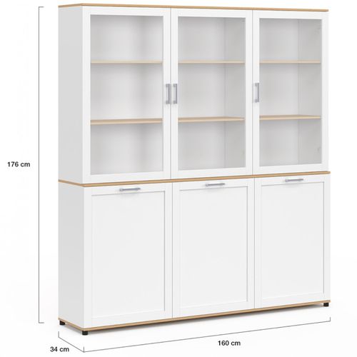Buffet Vaisselier 160 Cm Vito Meuble De Cuisine 6 Portes Blanc Et Bois