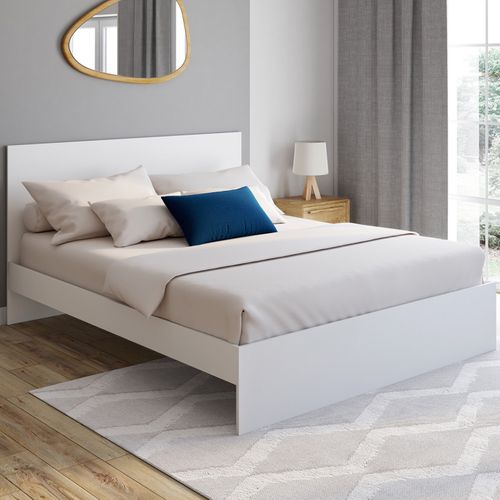 Lit Double Omaha Avec Tête De Lit Et Sommier 160 X 200 Cm Blanc