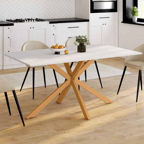 Table à Manger Rectangle Alix 8 Personnes Pied Araignée Bois Et Plateau Blanc Gisele 160 Cm