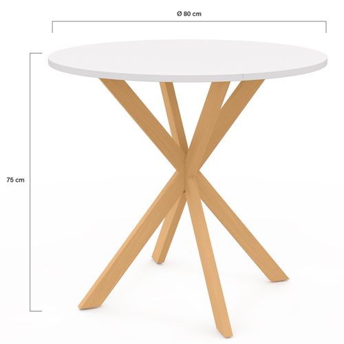 Table à Manger Ronde Alix 4 Personnes Pied Araignée Bois Et Plateau Blanc Gisele 80 Cm