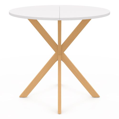 Table à Manger Ronde Alix 4 Personnes Pied Araignée Bois Et Plateau Blanc Gisele 80 Cm