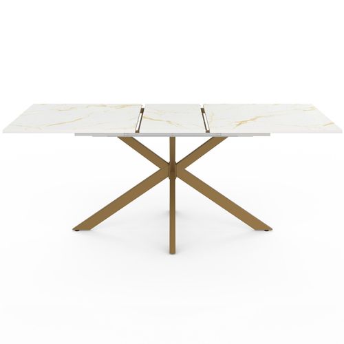 Table à Manger Extensible Rectangle Alix 6-10 Personnes Pied Araignée Laiton Plateau Effet Marbre Do