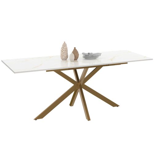 Table à Manger Extensible Rectangle Alix 6-10 Personnes Pied Araignée Laiton Plateau Effet Marbre Do