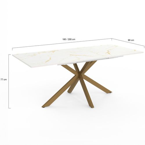 Table à Manger Extensible Rectangle Alix 6-10 Personnes Pied Araignée Laiton Plateau Effet Marbre Do