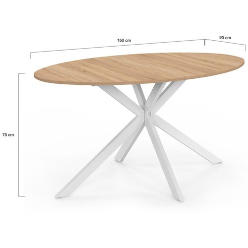Table à Manger Ovale Alix 8 Personnes Pied Araignée Bois Et Blanc 150 Cm