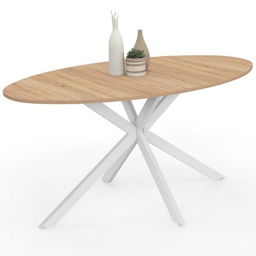Table à Manger Ovale Alix 8 Personnes Pied Araignée Bois Et Blanc 150 Cm