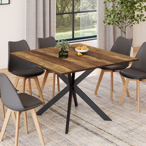 Table à Manger Carrée Alix 8 Personnes Pied Araignée Noir Et Plateau Bois Foncé Hawkins 110 Cm