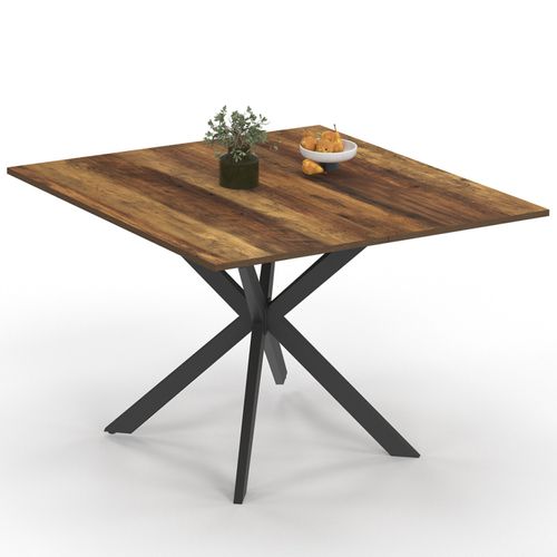 Table à Manger Carrée Alix 8 Personnes Pied Araignée Noir Et Plateau Bois Foncé Hawkins 110 Cm