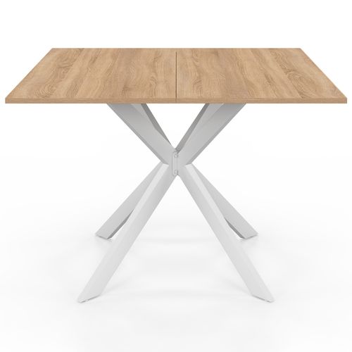 Table à Manger Carrée Alix 8 Personnes Pied Araignée Bois Et Blanc 110 Cm