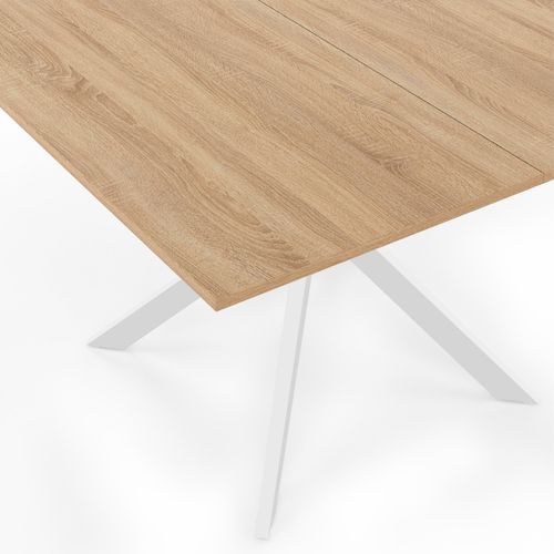 Table à Manger Carrée Alix 8 Personnes Pied Araignée Bois Et Blanc 110 Cm