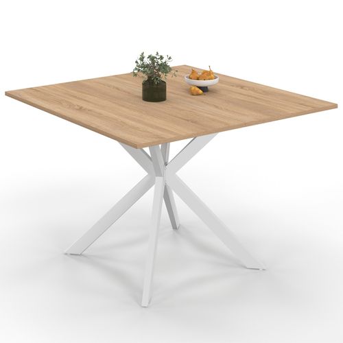 Table à Manger Carrée Alix 8 Personnes Pied Araignée Bois Et Blanc 110 Cm