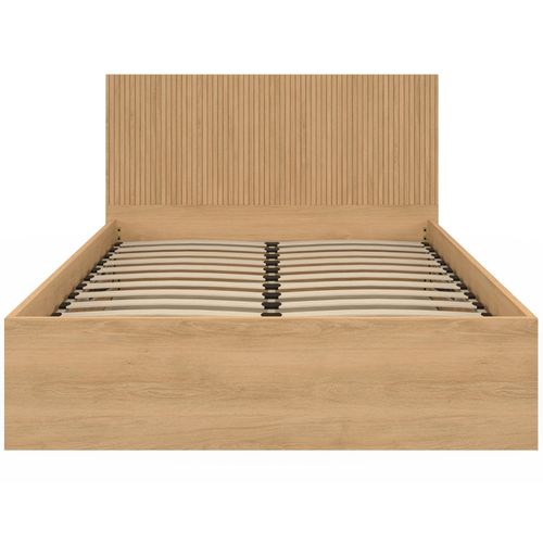 Lit Coffre Double Juliette Avec Tête De Lit Et Sommier 140 X 190 Cm Effet Lattes Et Bois