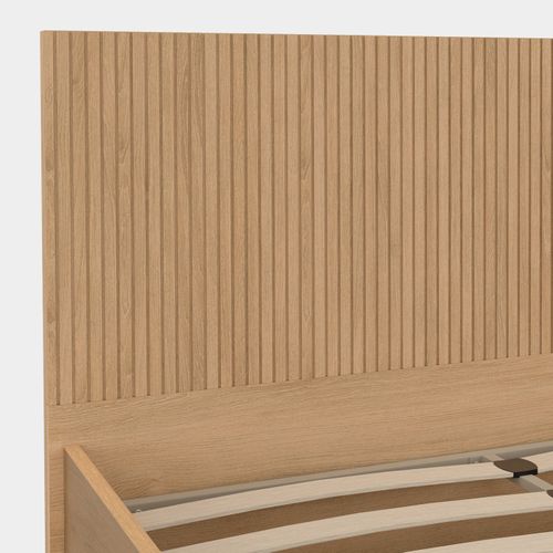 Lit Coffre Double Juliette Avec Tête De Lit Et Sommier 140 X 190 Cm Effet Lattes Et Bois