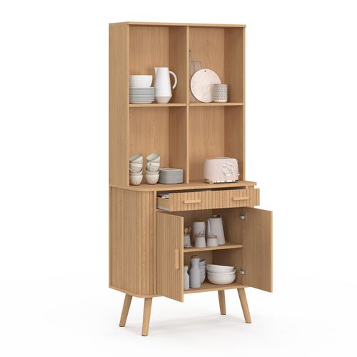 Buffet De Cuisine 80 Cm Romie 2 Portes + Tiroir Effet Lattes Tasseau De Bois