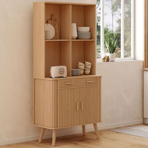 Buffet De Cuisine 80 Cm Romie 2 Portes + Tiroir Effet Lattes Tasseau De Bois