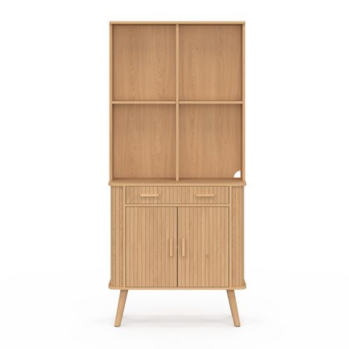 Buffet De Cuisine 80 Cm Romie 2 Portes + Tiroir Effet Lattes Tasseau De Bois