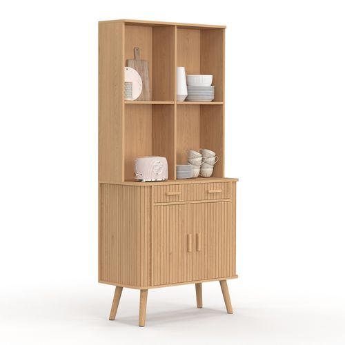 Buffet De Cuisine 80 Cm Romie 2 Portes + Tiroir Effet Lattes Tasseau De Bois