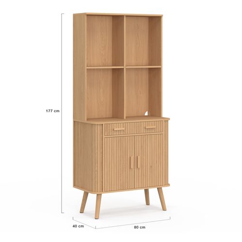 Buffet De Cuisine 80 Cm Romie 2 Portes + Tiroir Effet Lattes Tasseau De Bois