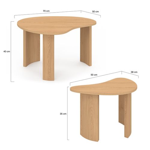 Lot De 2 Tables Basses Gigognes Coline 70/50 Bois Façon Hêtre