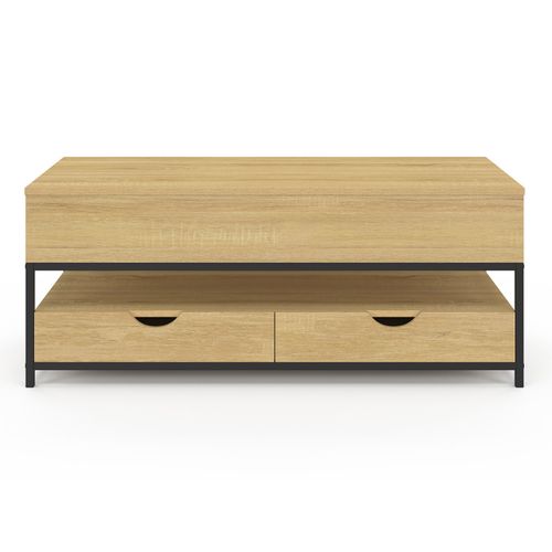 Table Basse Plateau Relevable Rectangulaire Detroit Avec 2 Tiroirs Design Industriel