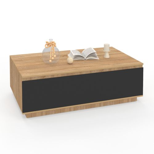 Table Basse Tomi 110 Cm Avec Porte Façon Hêtre Et Noir