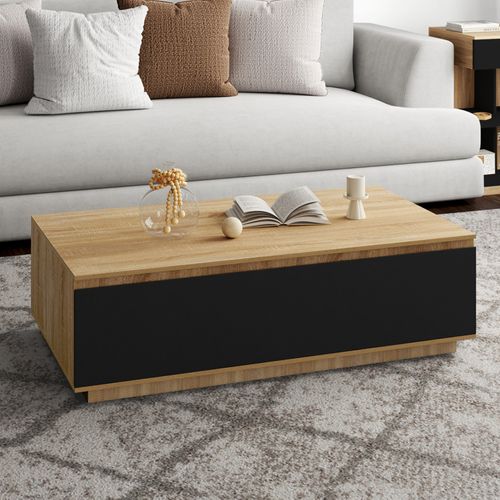 Table Basse Tomi 110 Cm Avec Porte Façon Hêtre Et Noir