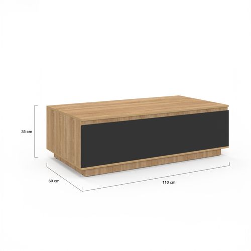 Table Basse Tomi 110 Cm Avec Porte Façon Hêtre Et Noir