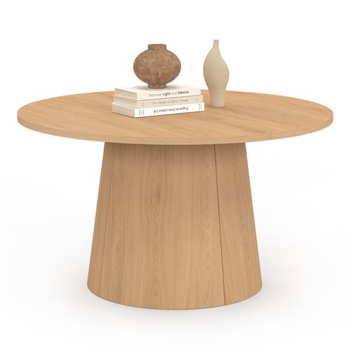 Table Basse Ronde Angele 70 Cm Pied Central Bois Effet Hêtre