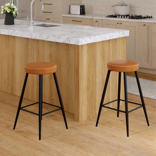Lot De 2 Tabourets De Bar Isaure Marron Avec Coutures Et Pieds En Métal Noir