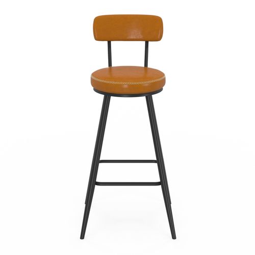 Lot De 4 Tabourets De Bar Isaure Pu Marron Avec Coutures Et Pieds Métal Noir