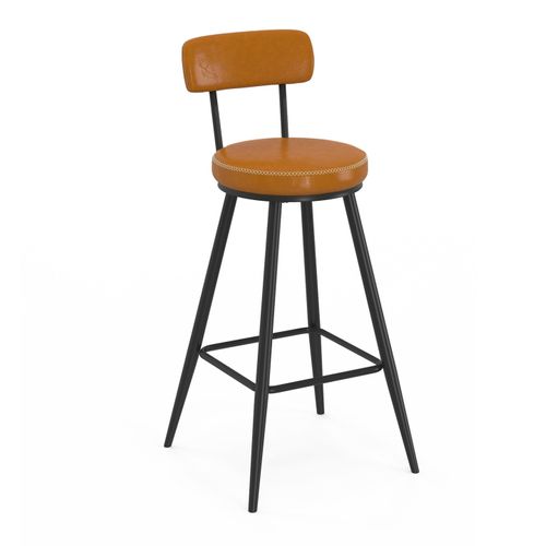 Lot De 4 Tabourets De Bar Isaure Pu Marron Avec Coutures Et Pieds Métal Noir