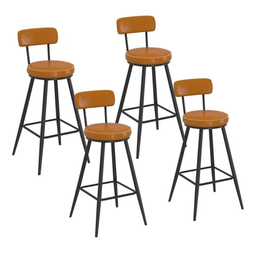 Lot De 4 Tabourets De Bar Isaure Pu Marron Avec Coutures Et Pieds Métal Noir
