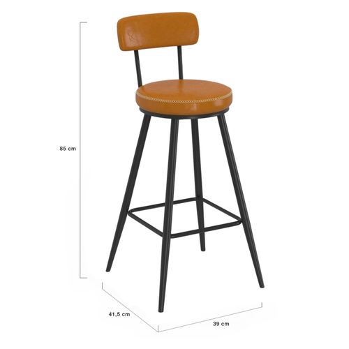 Lot De 4 Tabourets De Bar Isaure Pu Marron Avec Coutures Et Pieds Métal Noir