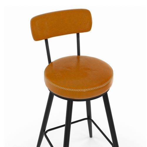 Lot De 4 Tabourets De Bar Isaure Pu Marron Avec Coutures Et Pieds Métal Noir