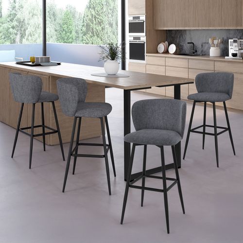 Lot De 4 Tabourets De Bar Ombline Assise En Tissu Gris Foncé Et Pieds En Métal Noir