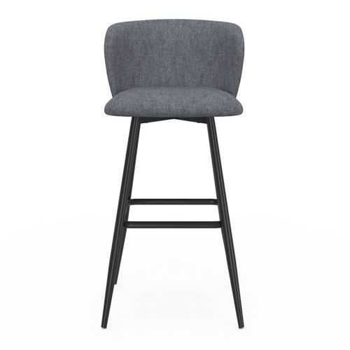 Lot De 4 Tabourets De Bar Ombline Assise En Tissu Gris Foncé Et Pieds En Métal Noir