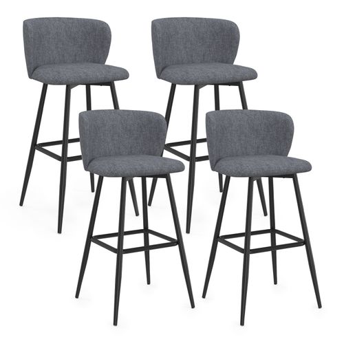 Lot De 4 Tabourets De Bar Ombline Assise En Tissu Gris Foncé Et Pieds En Métal Noir