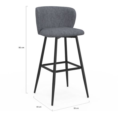 Lot De 4 Tabourets De Bar Ombline Assise En Tissu Gris Foncé Et Pieds En Métal Noir