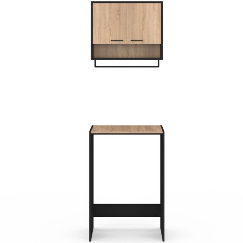 Ensemble Meubles De Buanderie Wallis Noir Et Bois Façon Hêtre Pour Machine à Laver