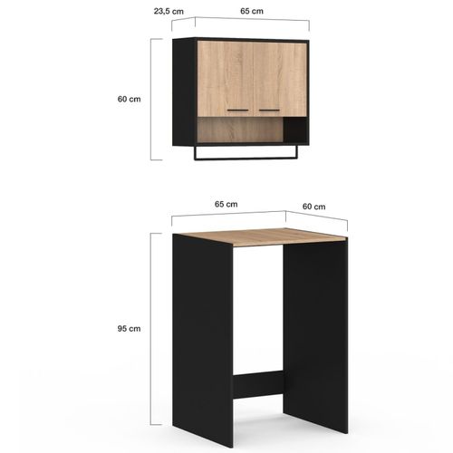 Ensemble Meubles De Buanderie Wallis Noir Et Bois Façon Hêtre Pour Machine à Laver
