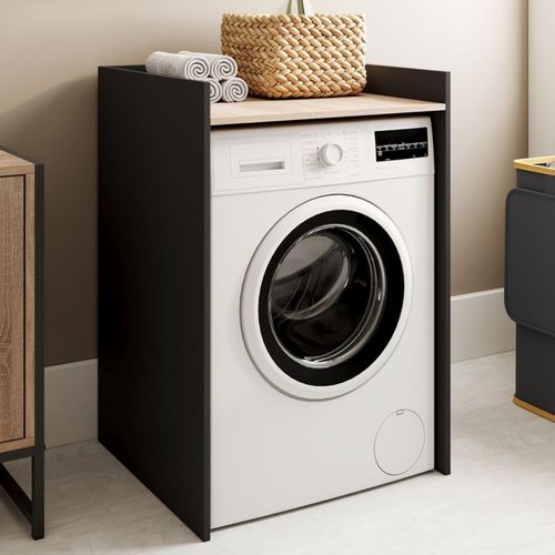 Meuble Armoire Pour Machine à Laver Ou Sèche Linge Wallis Noir Et Hêtre