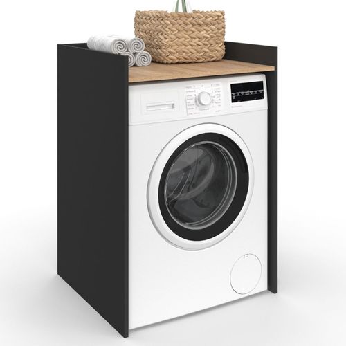 Meuble Armoire Pour Machine à Laver Ou Sèche Linge Wallis Noir Et Hêtre