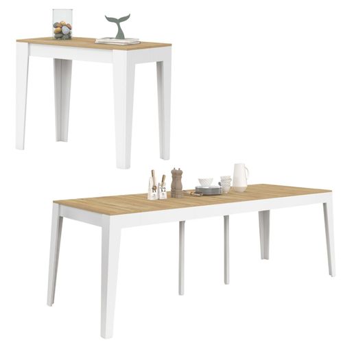 Table Console Extensible Michel 10 Personnes 235 Cm Bois Blanc Et Façon Hêtre