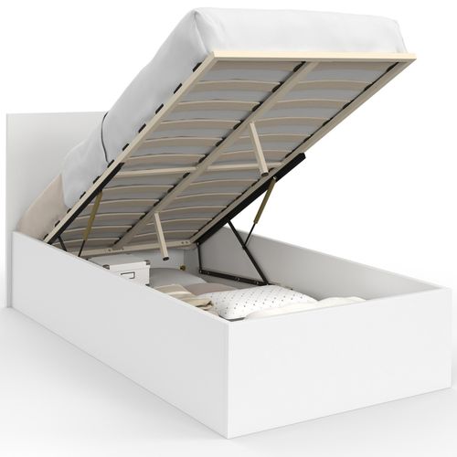 Lit Coffre Simple Seaside Avec Tête De Lit Et Sommier 90 X 190 Cm Blanc